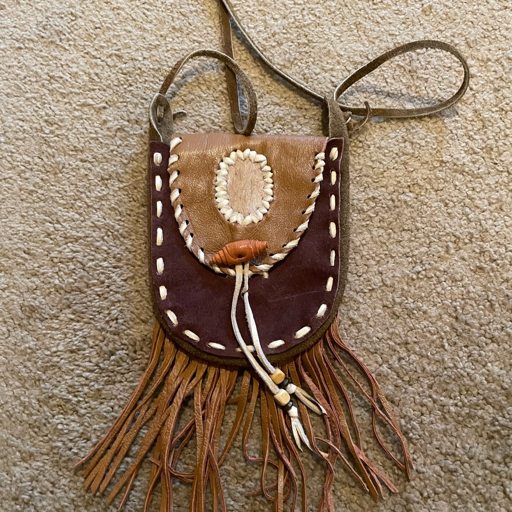 Guatemala hand made leather and suede bag adjustable strap